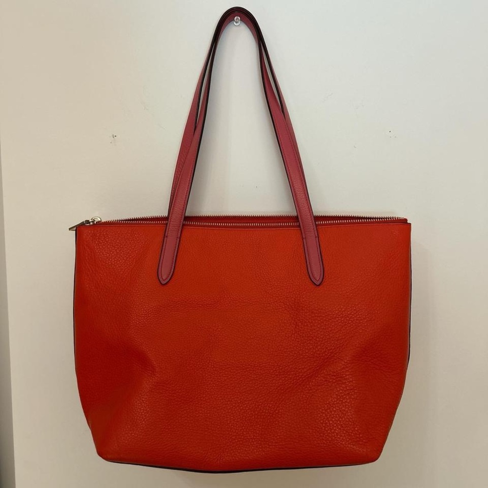 COACH Taylor Tote in Pebble Leather - Vermillion Red & Pink - Picture 3 of 6